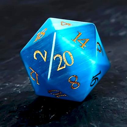 1PCS Gem D20 DND Dice - 25mm 20 Sided Crystal Cat Eye D&D Dice for Dungeons and Dragons, RPG, Roleplaying Games MTG Table Games, Handmade Polyhedral Dice (Teal Cat Eye) - color: Cat Eye-teal