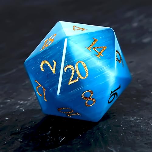 1PCS Gem D20 DND Dice - 25mm 20 Sided Crystal Cat Eye D&D Dice for Dungeons and Dragons, RPG, Roleplaying Games MTG Table Games, Handmade Polyhedral Dice (Teal Cat Eye) - color: Cat Eye-teal