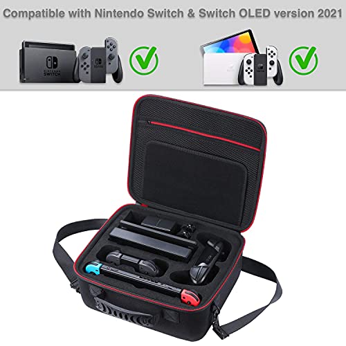 Travel Carrying Case Compatible with Nintendo Switch & Switch OLED Model | Protective Bag Holds Switch Console, 21 Games, Dock, Pro Controller, Joy-con Grip, Power Adpater, Cables, Accessories