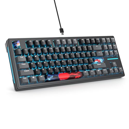 Owpkeenthy 75% Gasket Mounted Mechanical Gaming Keyboard Hot Swappable, Wired 87 Keys South-Facing RGB Keyboard with Quiet Linear White Switch Cherry Keycaps for Win mac (Black) - color: Black/White Switch