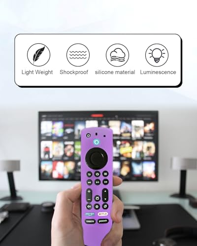 2Pcs Glowing Remote Cover for Insignia/Toshiba Smart TV | Silicone Protective Remote Control Case Cover, Anti Slip Shockproof Remote Control Cover with Lanyard, Green + Purple - color: Green + purple