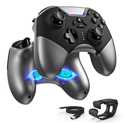 Bluetooth Controller for Switch/PC/iPhone/Android/Apple Arcade MFi Games/TV/Steam, Hall Effect Joysticks Wireless Game Controller Gamepad with/Phone Clip/Lock Speed/Macro/6-Axis Gyro/Dual Motors/Turbo - color: Black