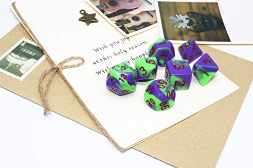 DND Dice Set Purple & Green RPG Polyhedral Dice Fit Dungeons and Dragons(D&D) Pathfinder MTG Tabletop Role Playing Game 7-Die Dice Set - color: Green&purple