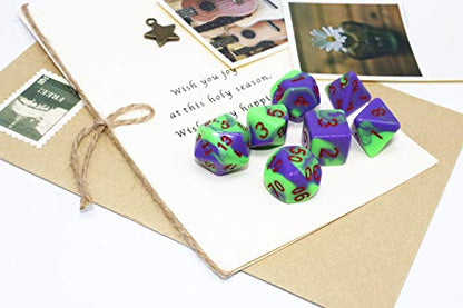 DND Dice Set Purple & Green RPG Polyhedral Dice Fit Dungeons and Dragons(D&D) Pathfinder MTG Tabletop Role Playing Game 7-Die Dice Set - color: Green&purple