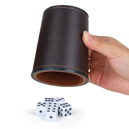 Felt-Lined PU Leather Dice Cup Set, 6 Quiet Dice Shaker Cups with 36 Dices for Bar Party Yahtzee Farkle Dice Games, Coffee - color: Coffee#dice Cup Set
