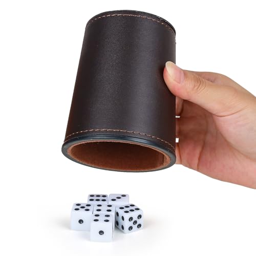 Felt-Lined PU Leather Dice Cup Set, 6 Quiet Dice Shaker Cups with 36 Dices for Bar Party Yahtzee Farkle Dice Games, Coffee - color: Coffee#dice Cup Set