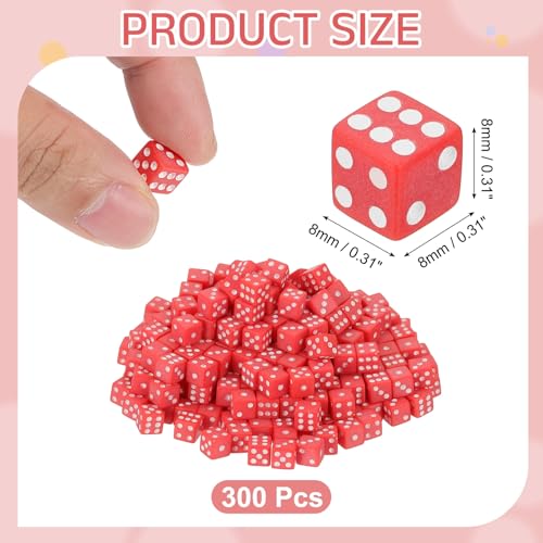 uxcell 300Pcs Mini Dice, 8mm/0.31" Acrylic Tiny Six Side Game Dot Square Dice Bulk for Table Board Game Party Activities, Red/White - color: Red/White, size: 8mm/0.31"
