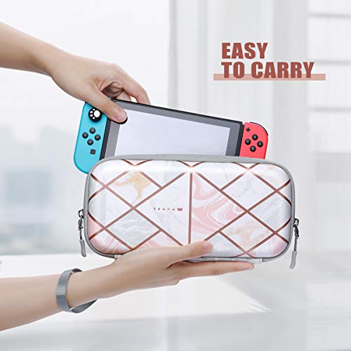 Mumba Carrying Case for for Nintendo Switch OLED & Nintendo Switch, Deluxe Ulta Slim Hard Shell Travel - holds 10 Game Cartridges -Pink Marble - color: Pink Marble