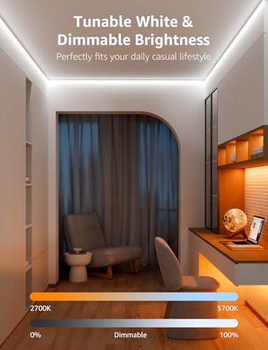 Lepro S2 AI Smart LED Strip Lights - 32.8ft RGBCW Light Strips with 2700K-5700K Tunable Warm White, Color Segment DIY, Personalized Al Lighting Designer, APP Control(No Remote), 2.4G Wi-Fi & Bluetooth - size: 32.8ft
