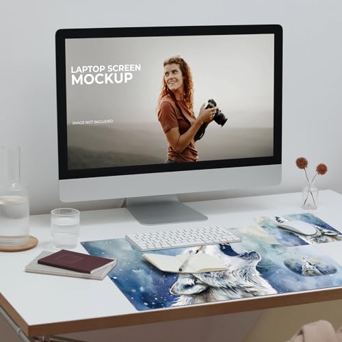 Desk Pad, Large Game Mouse Pad + Small Mouse Pad + Wrist Rest,Ergonomic Mouse Pad,Table Mat with Stitched Edge,Anti-Slip,Memory Foam Desk Mat for Home Office Gaming(23.6×11.8in),Grey Wolf - color: Grey Wolf