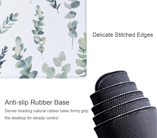 Gaming Large Mouse Pad with Stitched Edges, Watercolor Eucalyptus Branches Pattern Desk Mat, Extended Keyboard Pad, Non-Slip Rubber Base Desk Pad for Keyboard and Mouse, 31.5X11.8 inch - color: Watercolor Eucalyptus Branches Pattern