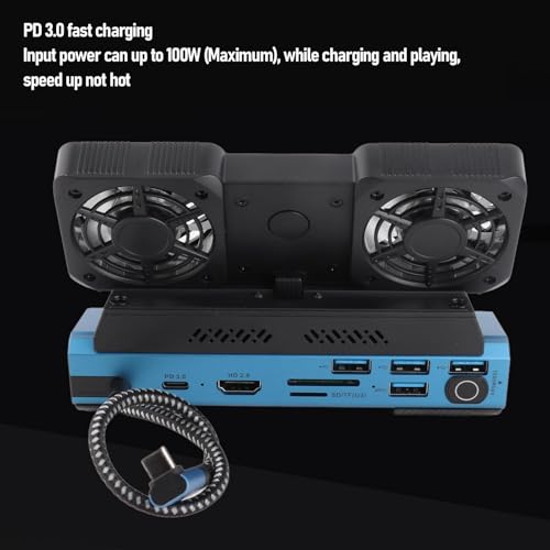 9 in 1 Docking Station for Steam Deck with RGB, 4K@60Hz HDMI, Gigabit Ethernet, USB C PD 100W, Dual Cooling Fan Dock for Handheld Gaming Consoles