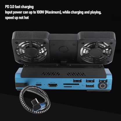 9 in 1 Docking Station for Steam Deck with RGB, 4K@60Hz HDMI, Gigabit Ethernet, USB C PD 100W, Dual Cooling Fan Dock for Handheld Gaming Consoles