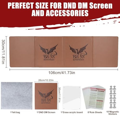 DND DM Screen 5e Dungeon Master Screen Deluxe Leather 4-Panel Customizable Magnetic Panel Game Master Screen with Magnetic Stickers, for Dungeons and Dragon, Pathfinder