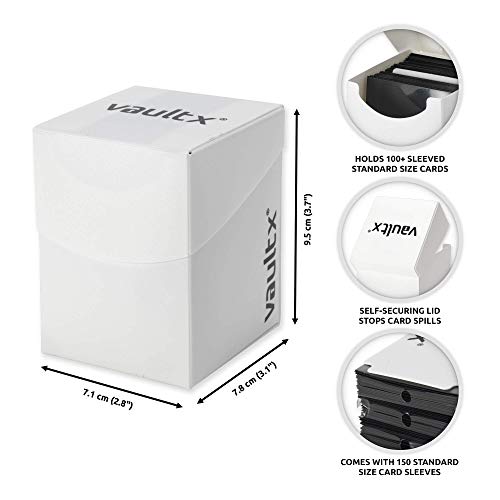 Vault X Large Standard Deck Box with 150 Black Sleeves, fits 100+ Sleeved Trading Cards (White) - color: White