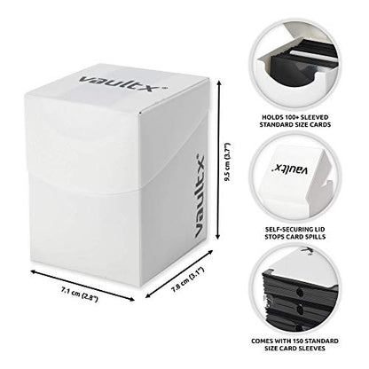 Vault X Large Standard Deck Box with 150 Black Sleeves, fits 100+ Sleeved Trading Cards (White) - color: White