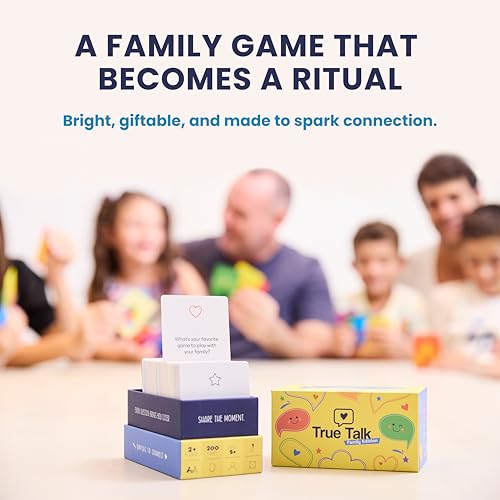 True Talk Family Edition Conversation Starter Card Game, 200 Conversation Cards for Kids and Families, Screen Free Family Game for Dinner, Game Night, Road Trips and Holidays