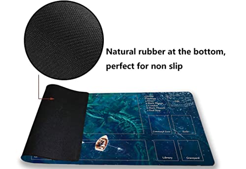 MTG Playmat, Game Play Mat for MTG TCG 24 x 14 inches Trading Card Inked Game Playmats with Storage Bag Smooth Rubber Surface Battle - color: Sea Dragon With Zones