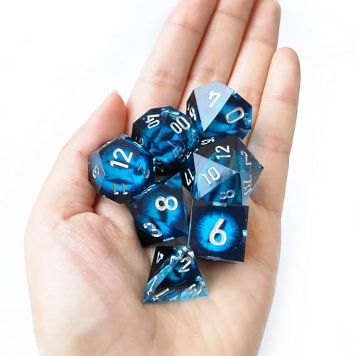 BESCON Dragon's Eye Sharp Edged Polyhedral Dice Set of 7, Handmade Dragon's Eye Dice for Role Playing Game - color: Blue Eye Set