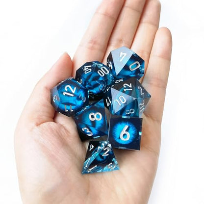 BESCON Dragon's Eye Sharp Edged Polyhedral Dice Set of 7, Handmade Dragon's Eye Dice for Role Playing Game - color: Blue Eye Set
