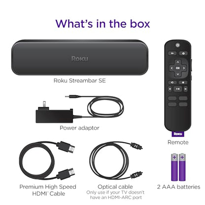 Roku Streambar SE, 4K Soundbar with Built-in Streaming Device | TV Soundbar with Built-in 4K/HD/HDR Streaming & Front Facing Speakers - Included Remote Control