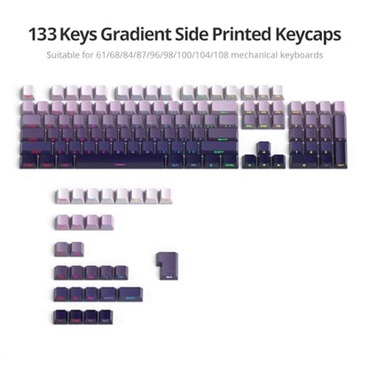 133 Keys PBT Gradient Gray Side Printed Keycaps,Double Shot Shine Through Custom Cherry Profile Keycaps for for Cherry/Gateron MX switches 60 Percent / 68/75% Gaming Mechanical Keyboard (star purple)