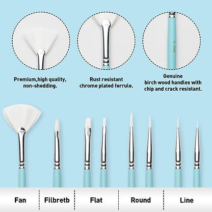 HIMI Paint Brushes Set 8 Pcs for Acrylic Oil Gouache Paint，2 Flat & 2 Round & 2 Liner &1 Filbret &1 Fan, 8pcs Brushs, Interesting Designed Nice Gift for Art hobbyist Beginners Artists (Blue,8 Pcs) - color: 8pcs-blue