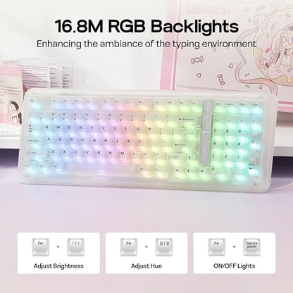 KiiBoom Phantom98 Lite 96% Wireless Mechanical Gaming Keyboard, VIA Programmable, Creamy Keyboard with Gasket, 8000mAh Battery, Hot Swap, RGB Backlits, NKRO for Win/Mac (Clear, Mossy Silent Switch) - color: Clear, size: Mossy Silent Switch