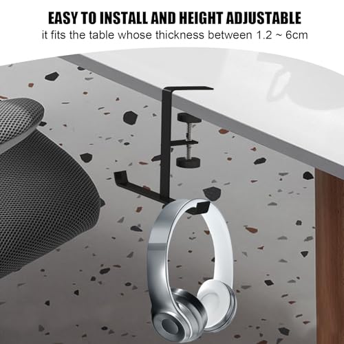 Headphone Stand Hanger Holder, Under Desk Clamp Hook Mount, Under Desk Mount Headset Hook Clip, Backpack Hanger Reduce Desk Clutter (Black) - color: Black