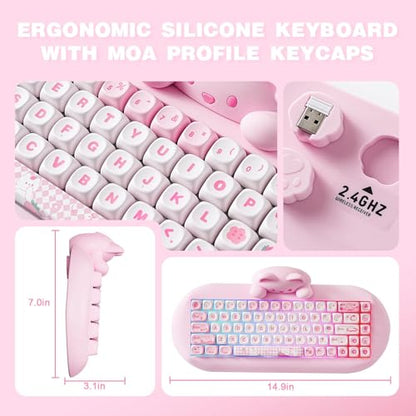 YUNZII C68 Silicone Cute Cat Mechanical Keyboard (Pink, Cocoa Cream Switch) | Wireless Triple Mode BT5.0/2.4G/Wired, RGB Backlit NKRO, Cute Cat Silicone Ergonomic Design for Win/Mac - color: Pink, size: Cocoa Cream V2 Switch