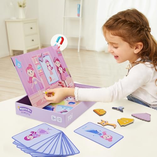 Toi Kids Magnet Toys Magnetic Jigsaw Puzzle Boxes with Game Board for Kids Ages 3-8, Preschool Tabletop Toy for Toddlers, Portable Travel Game, Princess - style: Princess