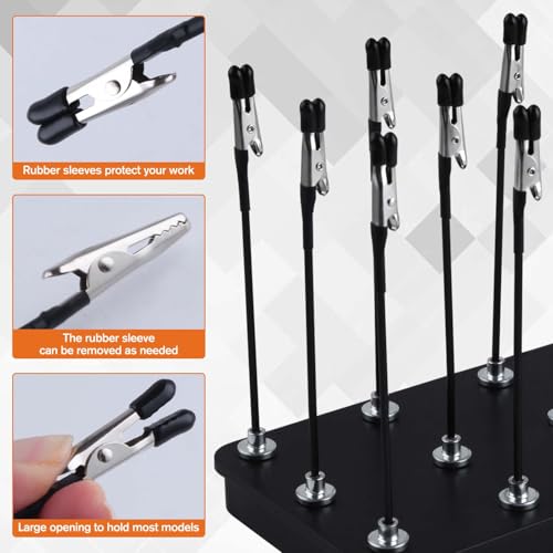 Metal Painting Stand Base Holder and 12pcs Magnetic Bendable Alligator Clip Sticks and 15 Pieces Clean Brush Set Modeling Tools for Airbrush Spray,Gundam Hobby Model Parts Assemble