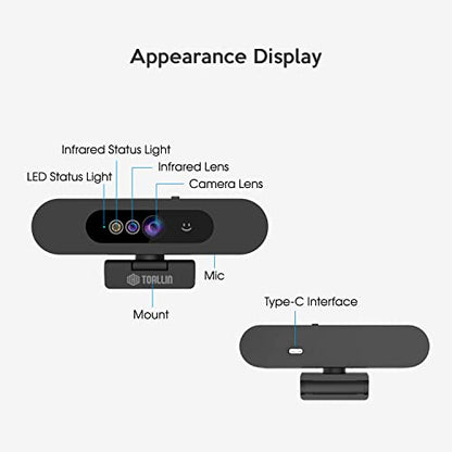 TOALLIN 1080P Webcam for Windows Hello Face Login, IR Facial Recognition | Webcam with Microphone, Computer Camera, Wide Angle View USB Web Camera with Privacy Cover - style: 1080P Webcam with Windows Hello