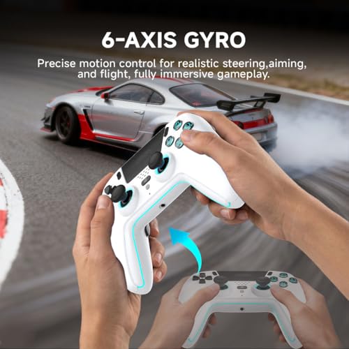 ASRVA White Wireless Pro Controller for PS5, Hall Effect Joystick No Drift, 2 Back Paddles, Macro, Gyro, 1000mAh, RGB, Compatible with PS5/Pro/Slim/PC/iOS/Android - color: White