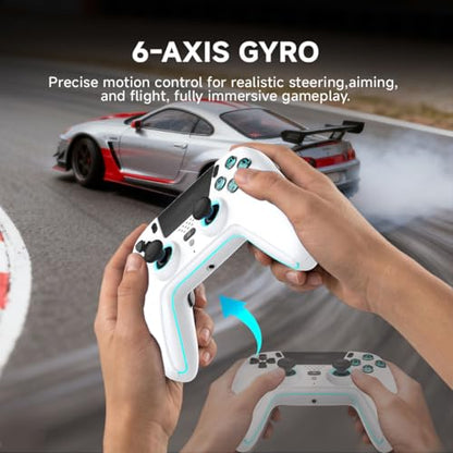 ASRVA White Wireless Pro Controller for PS5, Hall Effect Joystick No Drift, 2 Back Paddles, Macro, Gyro, 1000mAh, RGB, Compatible with PS5/Pro/Slim/PC/iOS/Android - color: White