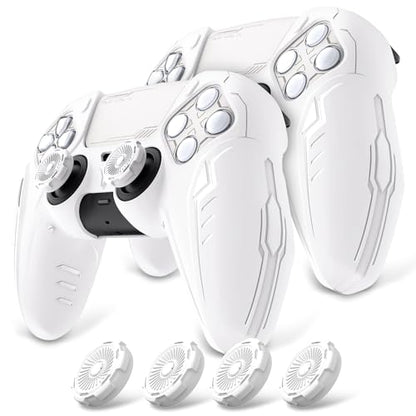 PlayVital 2 Pack Silicone Skin Set for PS5 Controller - Charging Dock Compatible, Full Protection Case with Futuristic CyberMech Design, Soft Cover with Thumb Grips & Stickers - White - color: 2 White