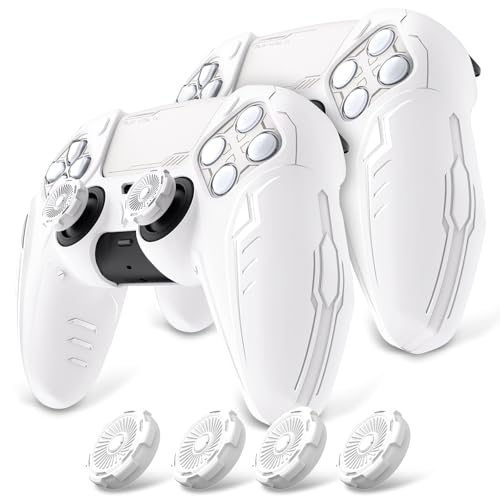 PlayVital 2 Pack Silicone Skin Set for PS5 Controller - Charging Dock Compatible, Full Protection Case with Futuristic CyberMech Design, Soft Cover with Thumb Grips & Stickers - White - color: 2 White