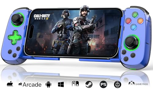 Phone Game Controller for iPhone 17/Android/PC/Switch, Play COD, Genshin,Support Streaming on PS5/Xbox/PC Console, Cloud Gaming Wireless Gamepad Joystick, Turbo/6-Axis Gyro/Dual Motor, Green Light, Blue - color: Blue, size: D7-Green Light Version