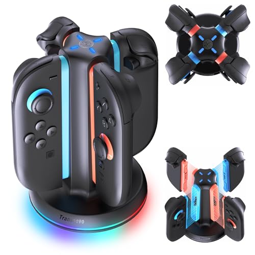 TRANSNOVO Charging Dock for Nintendo Switch 2 Joycons, 4 in 1 Dual-Side Magnetic Fast Controller Charger Station with 9 RGB Modes & Circuit Protection, Switch 2 Accessories for Joy Cons, Black - size: Round