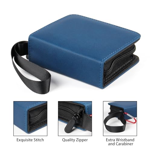 GEAoffice Mini Trading Card Binder 1 Pocket Holds 80 Cards, Zip Close, Blue | Super Lightweight, 40 Removable Acid-free & Non-PVC Sleeves, PU Leather, Card Collection Binder for TCG, MTG, Sports&Games - color: Blue-Dia