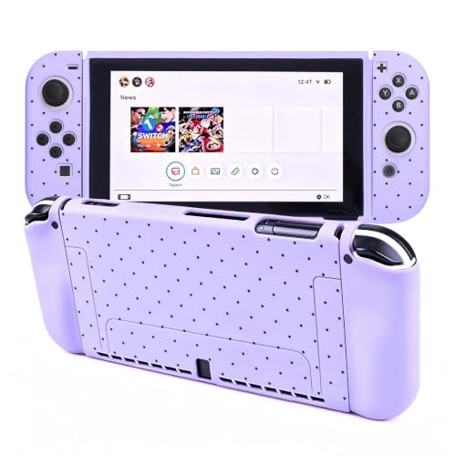 Protective Case for Nintendo Switch OLED, Silicone Switch OLED Case Ergonomic Grips Cover Soft Protective Cover Shock-Absorption & Anti-Scratch Slim Shell Travel Accessories Gifts Dot, Purple - color: Purple-Black Dot, size: For Switch OLED 7.0 Inch