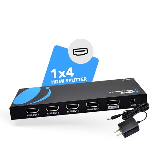 OREI HDMI Splitter 1 in 4 Out – 4K@60Hz HDMI 2.0 Splitter with HDCP 2.2, EDID Management, and LPCM/Dolby/DTS Audio Support – Compact Plug & Play Design | OREI HDMI Splitter 1 in 4 Out – Up to 4K@60Hz HDMI 2.0 Splitter with HDCP 2.2 With EDID Management, L