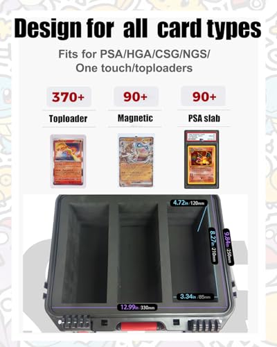 QINGUANG Graded Card Storage Box,Trading Card Case with 6 Foam Dividers,IP67 Waterproof PSA Slab Case for PSA/CSG/CGC/BGS Top Loaders Sports Cards (14.06"x11.81"x6.89") - size: 3 Rows upgraded