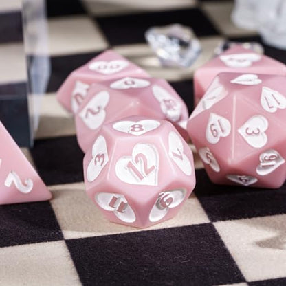 7 Piece Pink DND Dice Set, Heart Resin Polyhedral Dice Set for D&D Role Playing Game and Other Tabletop Games - color: Heart/Pink