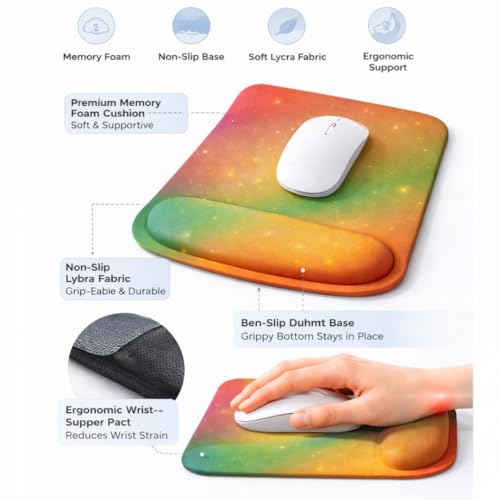 Ergonomic Memory Foam Mouse Pad with Wrist Support, Orange, Ultra-Smooth Surface, Anti-Slip Base (Yellow and Green, Medium) - color: Yellow and Green