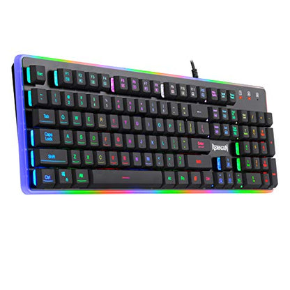 Redragon K509-RGB PC Gaming Keyboard 104 Key Quiet Low Profile RGB Keyboard Backlit Dyaus Pro Mechanical Feel Keyboard for Windows PC (with Edge Side Light Illumination)
