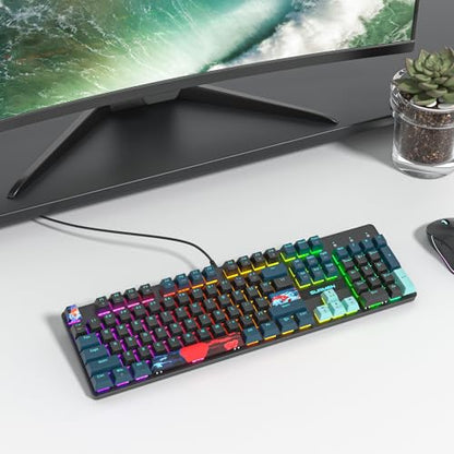 Full Size Mechanical Keyboard, Creamy Keyboard with Number Pad, 104 Keys Wired Gaming Keyboard with Red Switch, RGB Backlit for PC Laptop - color: Monster B