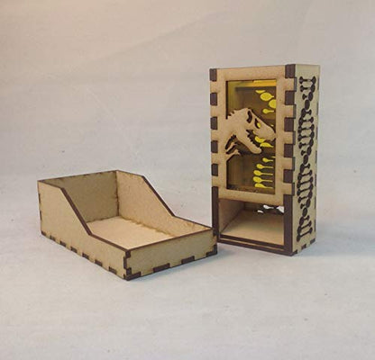 T Rex Fossil Mini Dice Tower v1 Yellow Acrylic Window Laser Cut MDF Unique Gift
