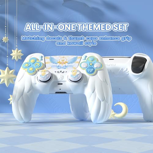 PlayVital Magic Wings Protective Silicone Cover Skin for ps5 Controller – Soft Anti-Slip Grip Protector Case for ps5 Controller with Thumbstick Caps & Stickers, Charging Station Compatible - White - color: White