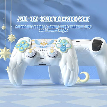 PlayVital Magic Wings Protective Silicone Cover Skin for ps5 Controller – Soft Anti-Slip Grip Protector Case for ps5 Controller with Thumbstick Caps & Stickers, Charging Station Compatible - White - color: White